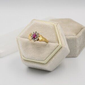 10K Ruby Gold Ring with Diamond Halo